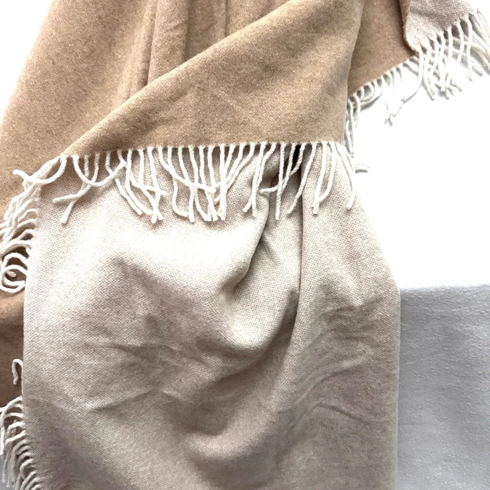 Luna Luxury Home Collection Wool Cashmere 54x56 Throw Blanket Italy Camel Cream